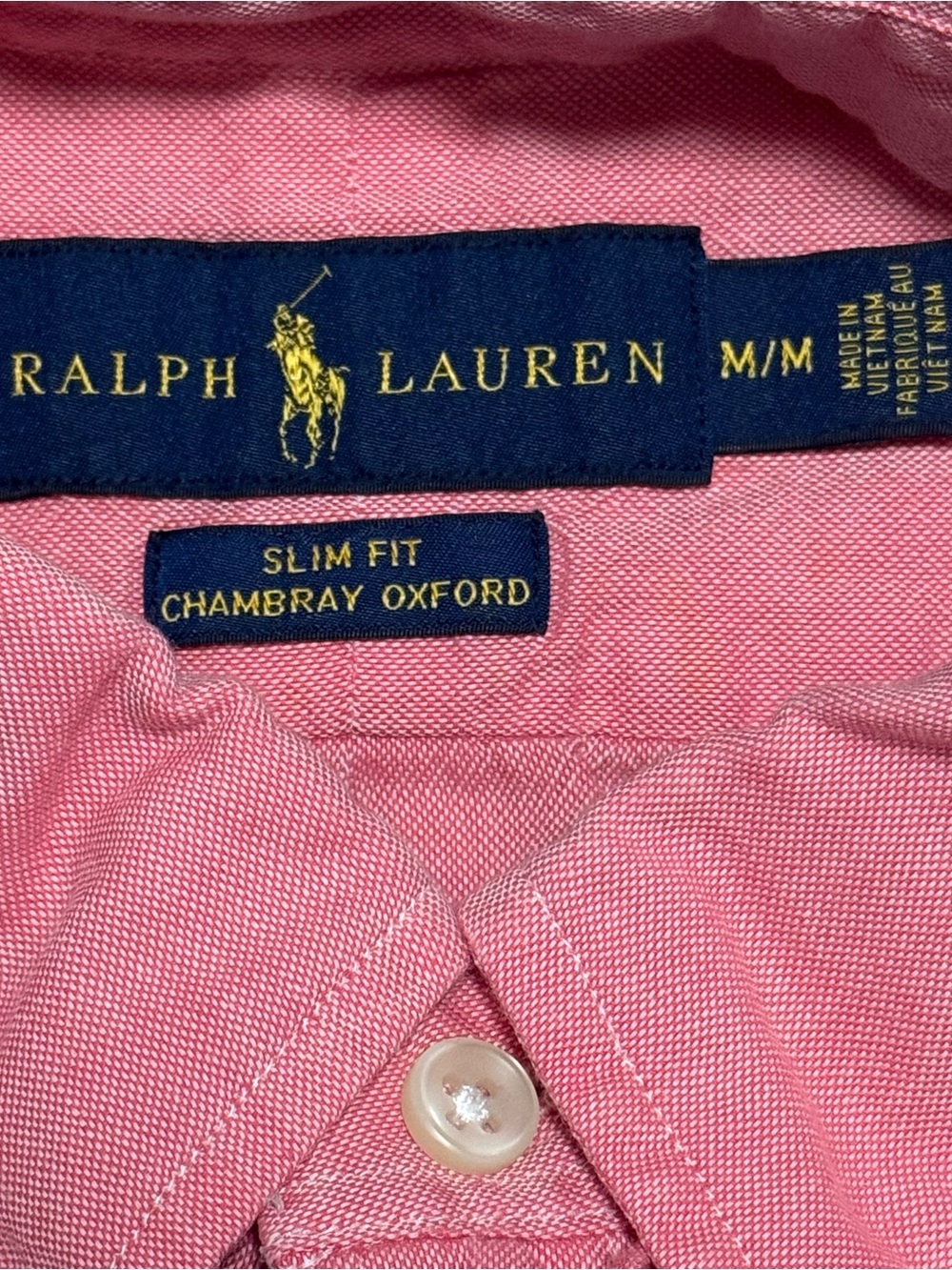 Ralph Lauren Men’s Slim Fit Chambray Oxford Button Up Shirt Pink Size Medium - Picture 5 of 8